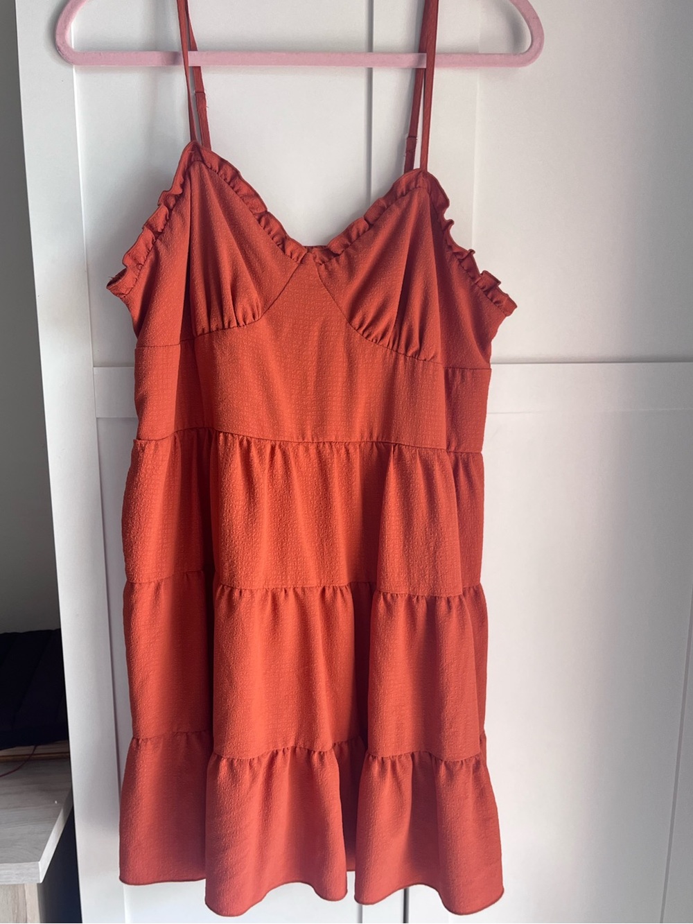 No Boundaries Rust Orange Ruffle-Trim Tiered Slip strappy Dress xl summer fall